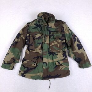 Vintage US Army M65 Cold Weather Field Coat Woodland Camo Small X-Short 80s